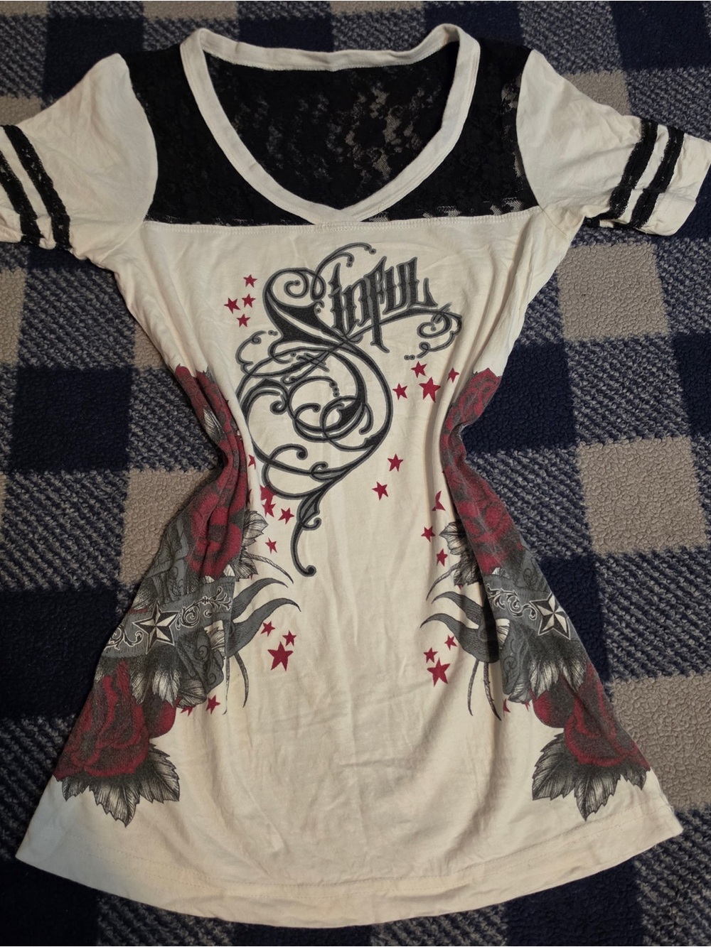 Y2k scene mcbling style "sinful" shirt